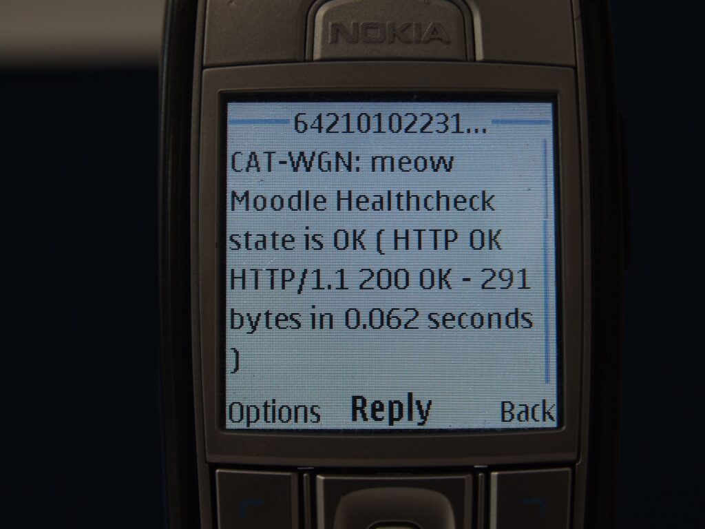Displej mobilního telefonu se zobrazenou SMS zprávou.